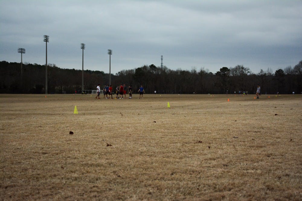 <p>Students use the intramural fields on Friday, Feb. 16, 2018.</p>