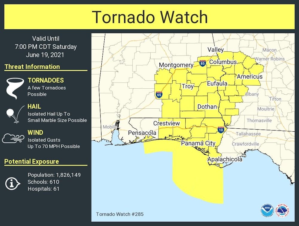 Lee County is under a tornado watch this Saturday, according to the National Weather Service.