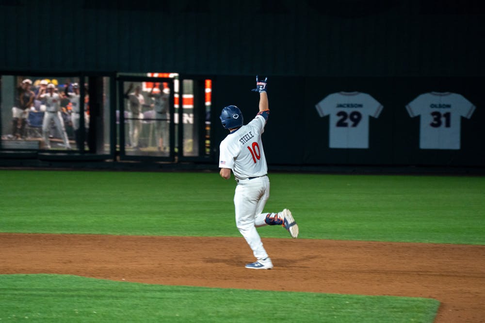 <p>Lucas Steele celebrates his home run during tonights game on March 18, 2025.</p>