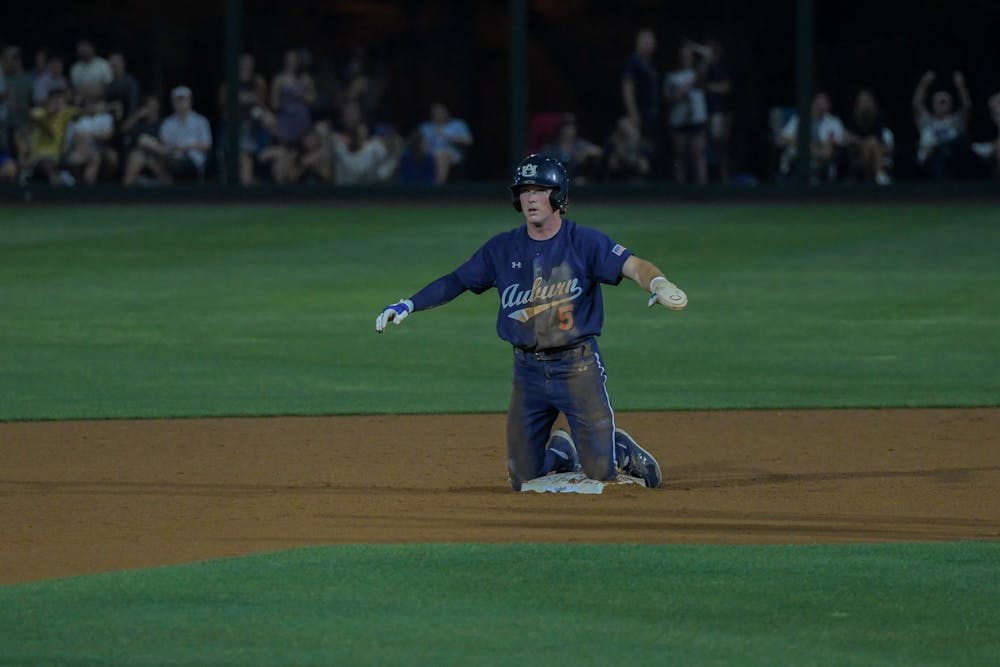 <p>Kason Howell (#5) confused over being called out at second base against Texas A&amp;M at Plainsman Park on April 6th 2023.</p>