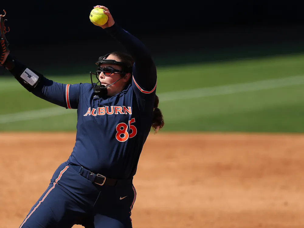 AUBURN, AL - MARCH 28 - Auburn's SJ Geurin (85) - Auburn Tigers vs. Missouri Tigers at Jane B. Moore Field in Auburn, AL on Saturday, March 28, 2026. Photo by Zach Bland/Auburn Tigers