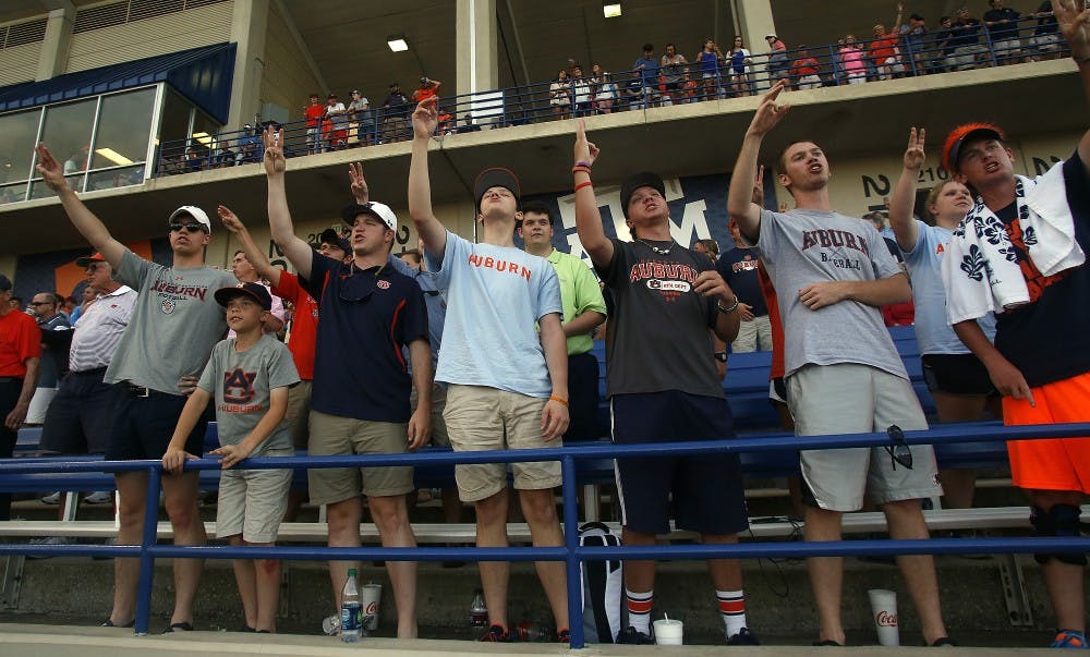 Section 111 sings during the seventh inning stretch in Auburn’s game against Kentucky in the SEC Tournament on Tuesday, May 19. (Contributed by Todd Van Emst) 