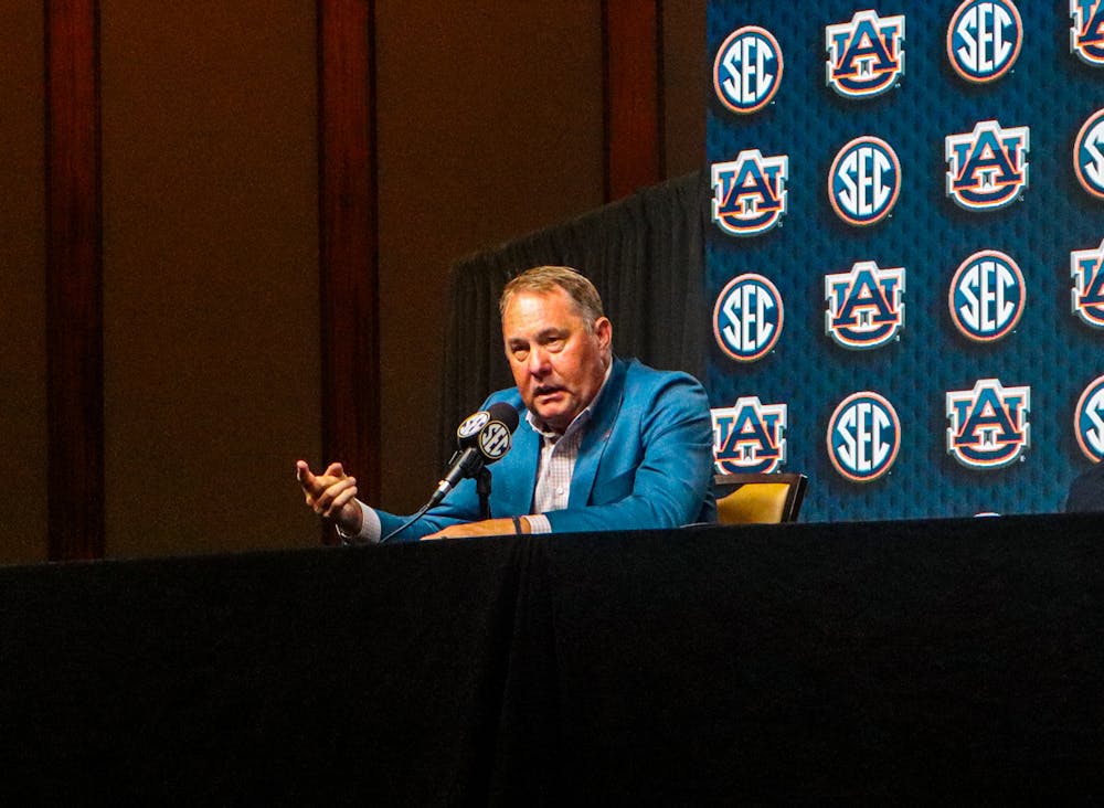 Hugh Freeze speaking to the media at 2025 SEC Media Days.