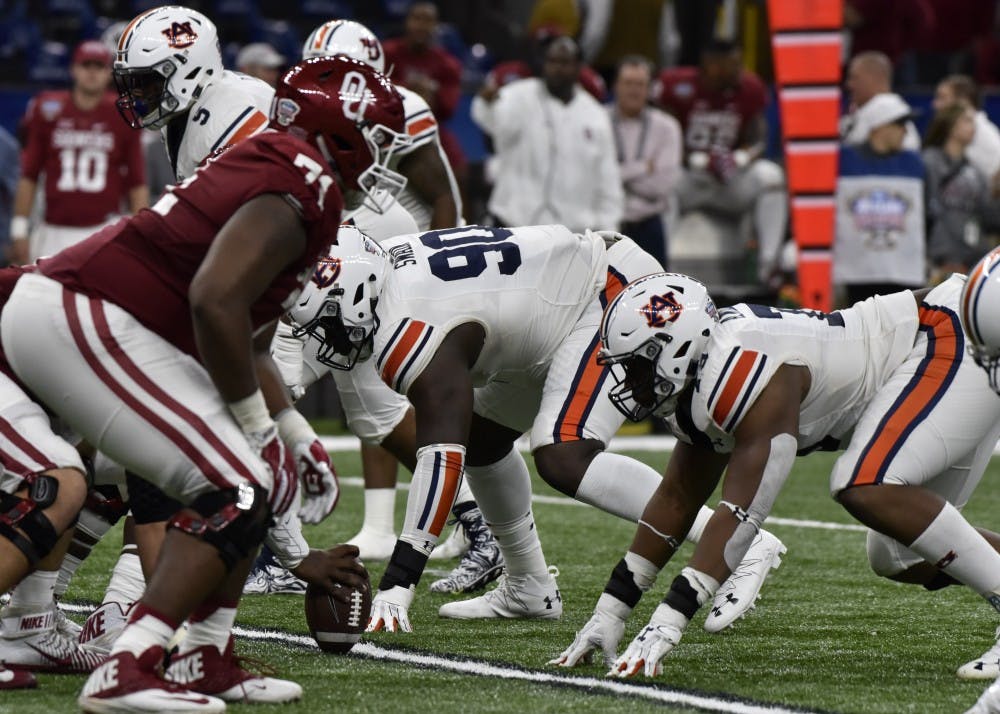 The Auburn defensive line squares off with Oklahoma during the second half of the Allstate Sugar Bowl, Monday, Jan. 2, 2017, in New Orleans, LA. 