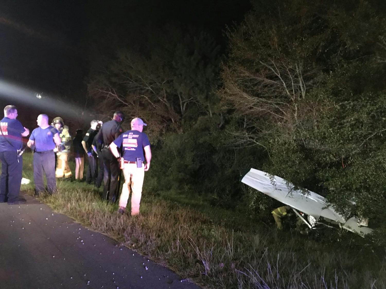 First responders on the site of a plane crash off of I-85 on Oct. 16, 2018.