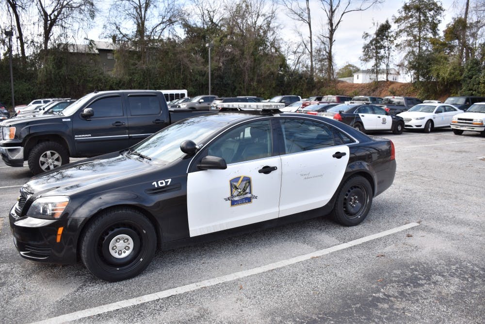 <p>An Auburn Police Department car sits parked outside of the public safety department building on Friday, Feb. 9, 2018, in Auburn, Ala.</p>