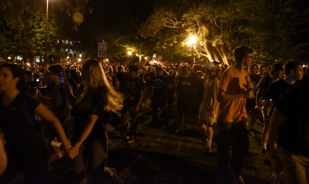 Protesters outside the Richard Spencer event on April 18, 2017 in Auburn, Ala.
