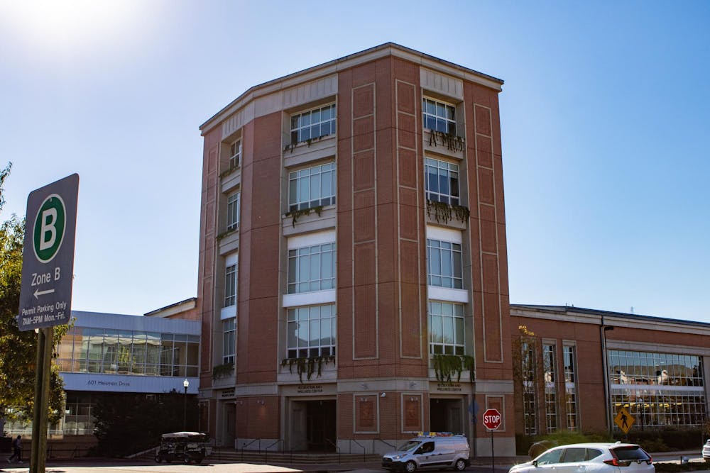 <p>The main tower entrance of Auburn University's Recreation and Wellness Center stands above nearby traffic on Nov. 14, 2025.</p>