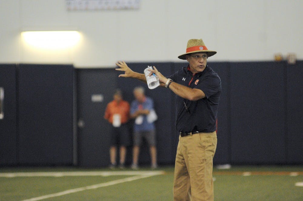 Auburn Football head coach Gus Malzahn during an open practice on Saturday, Aug. 5, 2017 in Auburn, Ala.