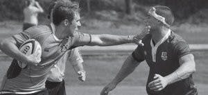 Aaron Martin stiff-arms his way through the Texas A&M squad in a fall sevens tournament. (Courtesy of Dillon Rheuby)