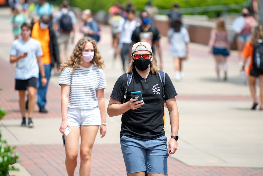 Auburn students walk on the Haley Concourse on the first day of class on Monday, Aug. 17, 2020, in Auburn, Ala.