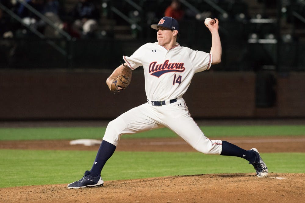 Elliot Anderson pitches&nbsp;during Auburn baseball vs. Georgia Tech on Tuesday, March 13, 2018, at Plainsman Park in Auburn, Ala.
