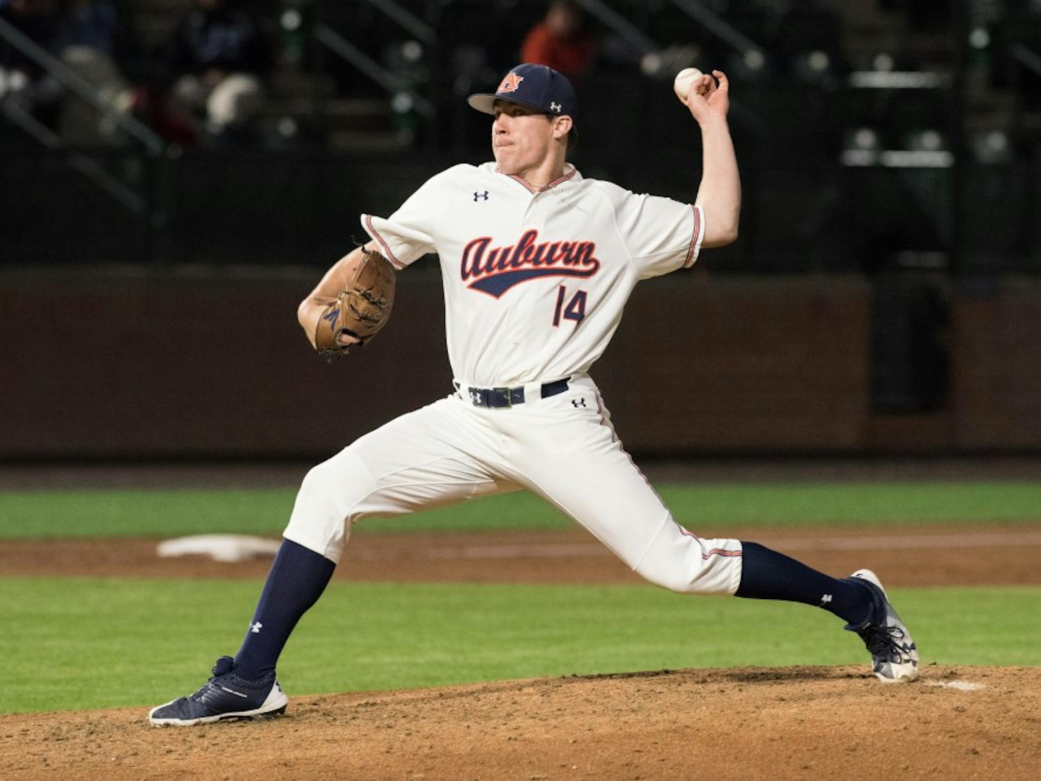 Elliot Anderson pitches during Auburn baseball vs. Georgia Tech on Tuesday, March 13, 2018, at Plainsman Park in Auburn, Ala.