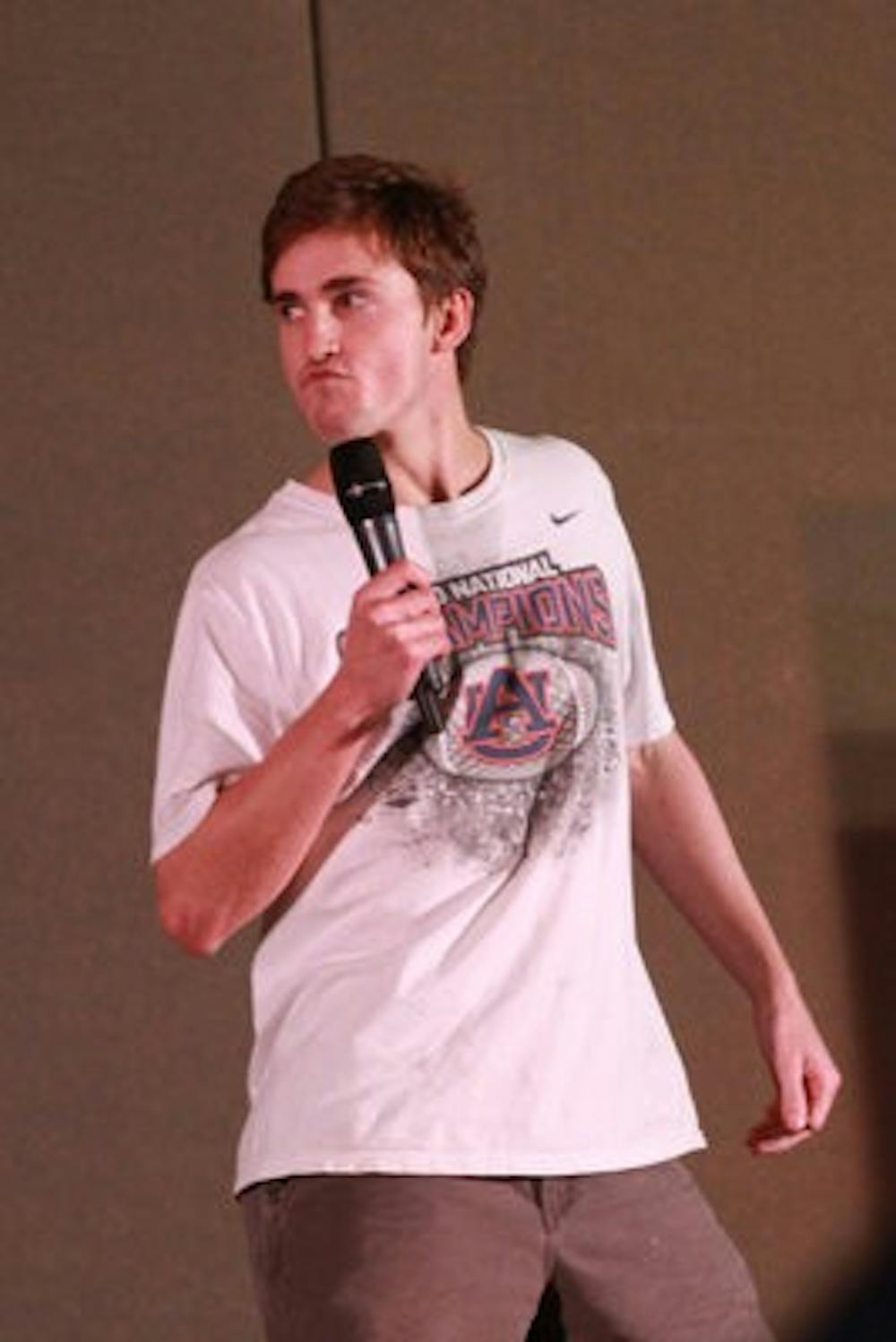 Carl Langlois uses larger-than-life expressions and gestures to entertain the audience.