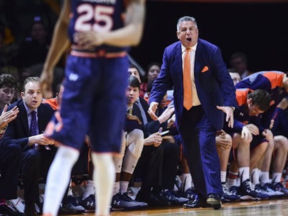 Head coach Bruce Pearl shouts instructions during a game against Tennessee on Jan. 31, 2015. (Wade Rackley / Auburn Athletics)