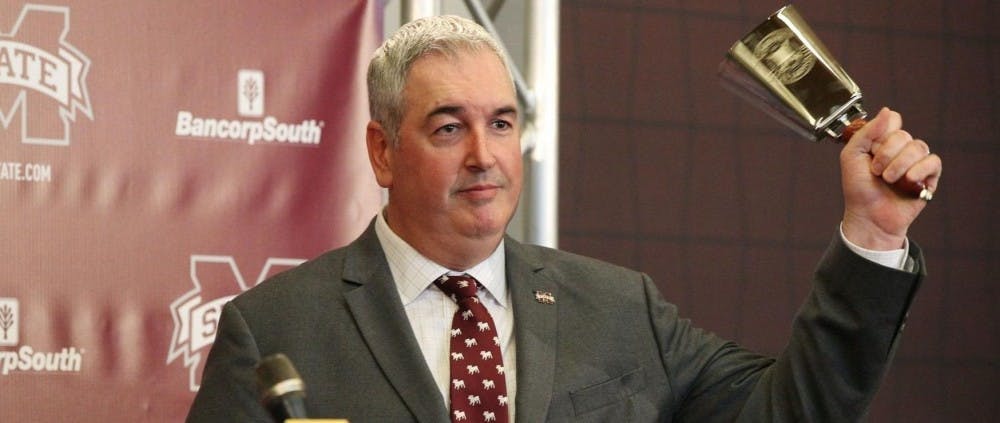 <p>Joe Moorhead is in his first year at the helm of Miss State football.</p>