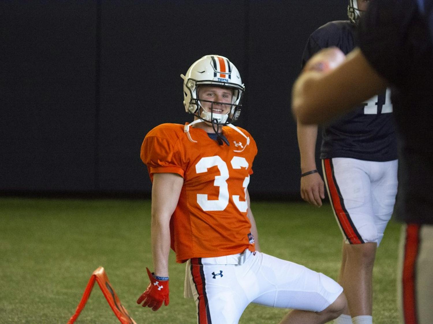 Auburn Tiger wide receiver Will Hastings (33)&nbsp;at Auburn's spring practice on March 6, 2018, in Auburn, Ala.