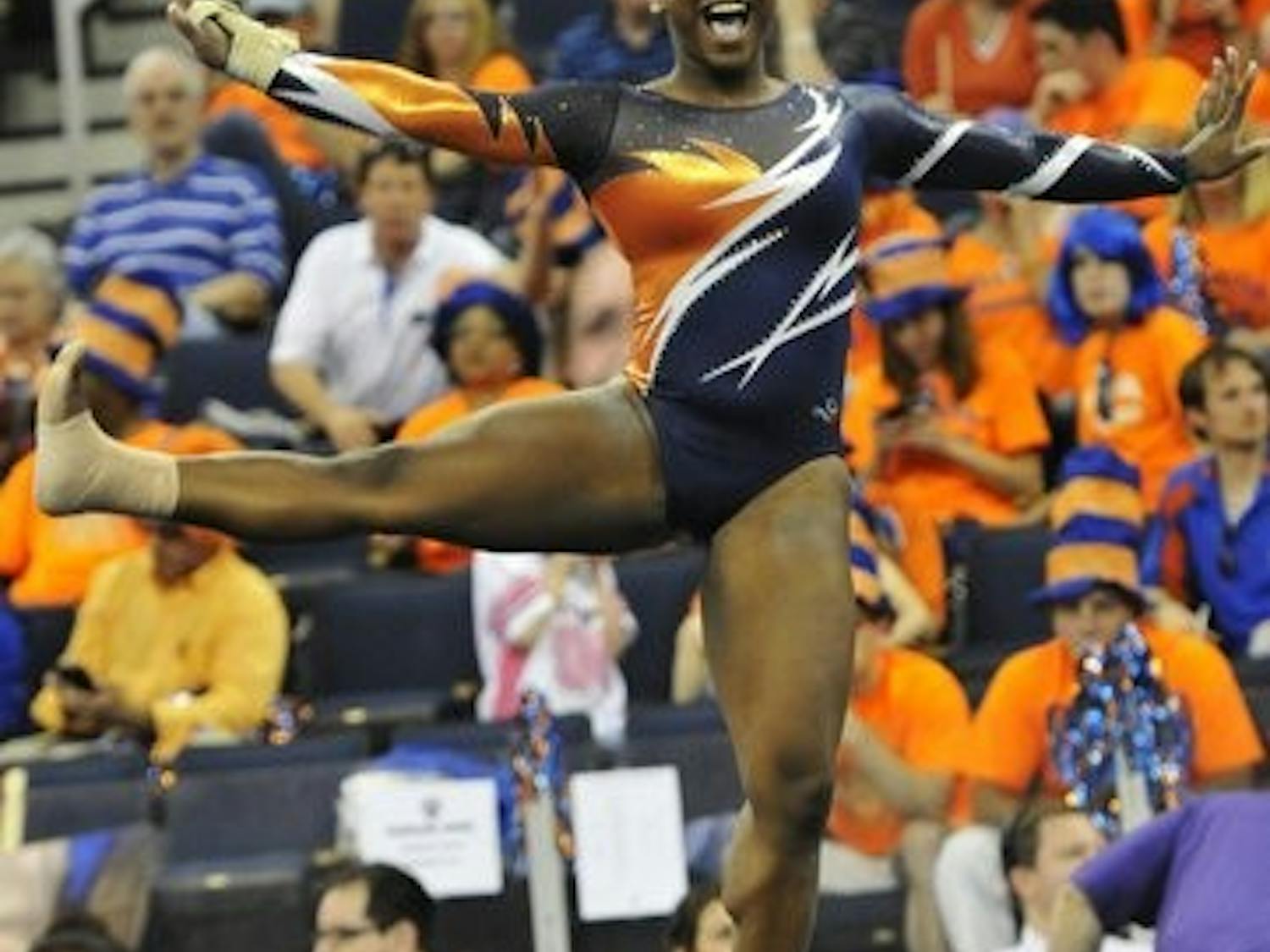 Auburn's Bri Guy scores a 9.90 on the floor at the 2012 SEC Gymnastics Championship in Duluth, Ga., March 24. Guy earned second team All-SEC honors for her performance this season. (Photo Courtesy of Anthony Hall)
