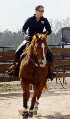 Senior Paige Monfore rides to a win Feb. 19 against South Carolina in Auburn. (Melissa Hazeldine / Auburn Media Relations)