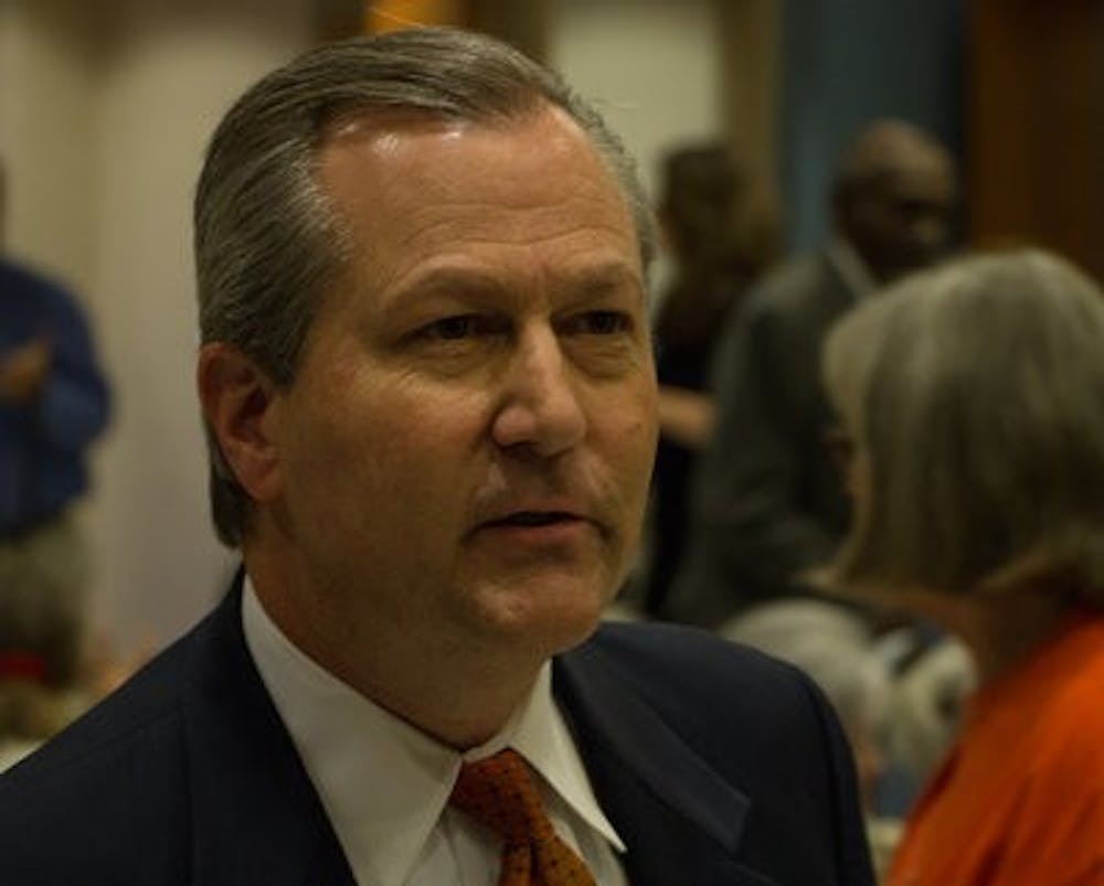 Speaker Mike Hubbard talks with supporters at a candidates forum in Auburn (Jim Little | Community Reporter)