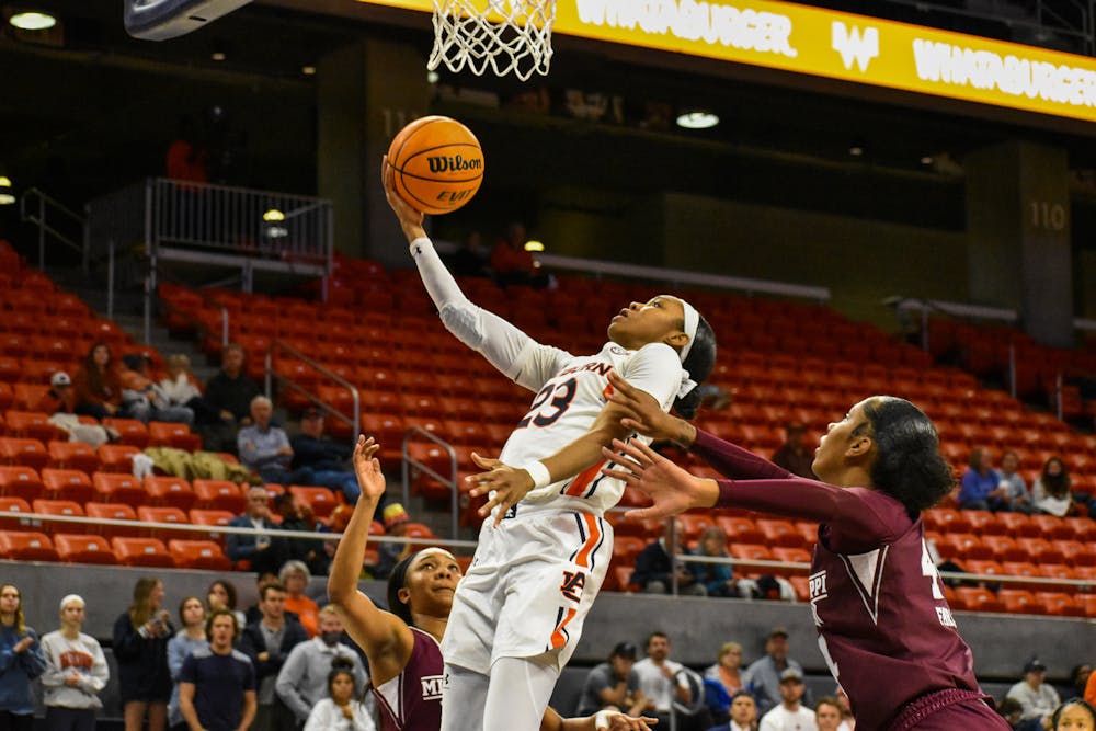 <p>February 3, 2022; Auburn, Alabama; Honesty Scott-Grayson (23) tries a layup in a match between Auburn and Mississippi State in the Auburn Arena.</p>