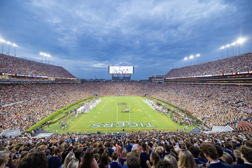 Jordan-Hare Stadium from the top of the student section during the football game against Ball State on Sept. 6, 2025.