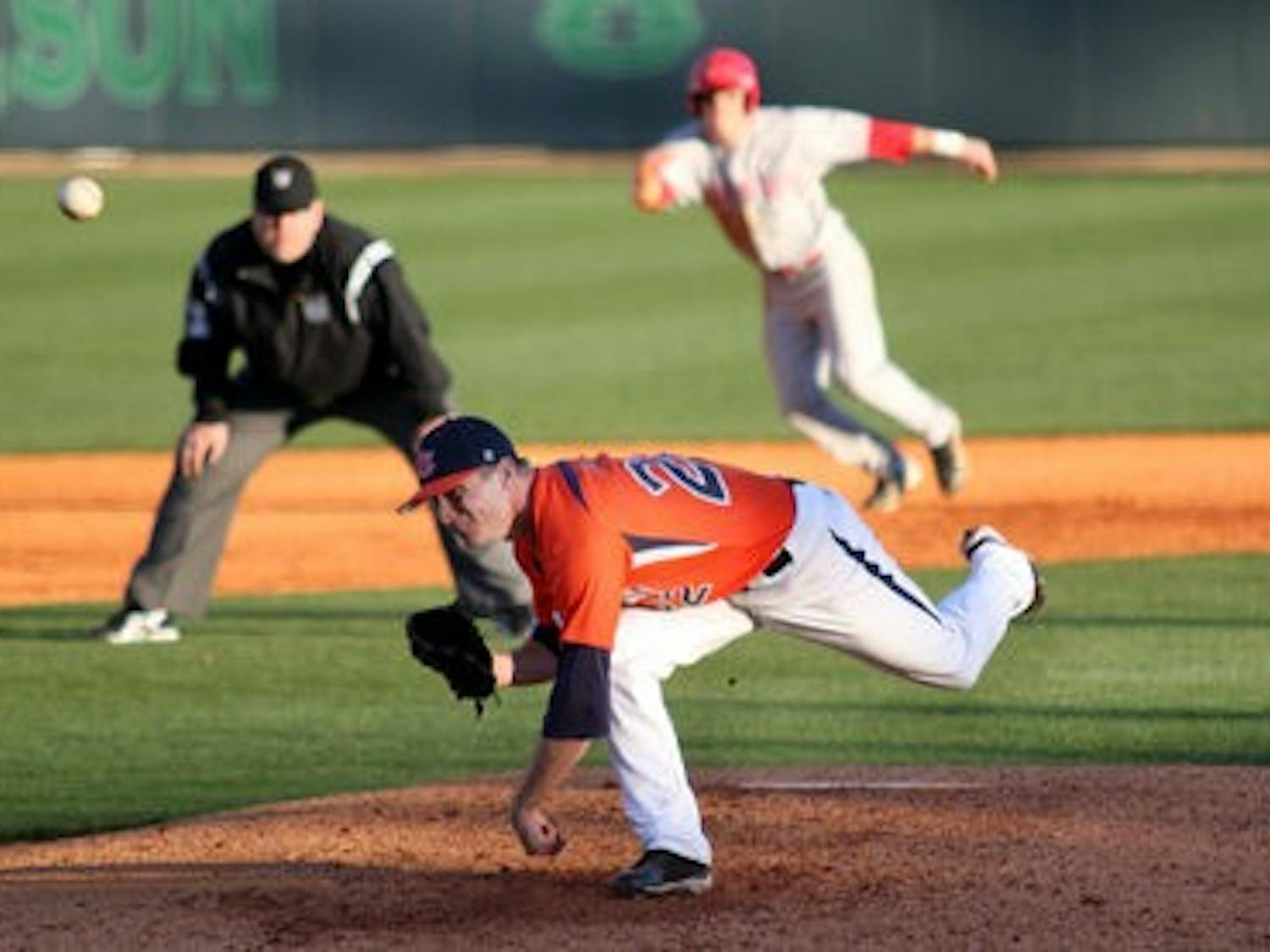 Senior pitcher Sean Ray pitches during Auburn's 8-6 loss against Radford Friday afternoon. (Emily Adams / Photo Editor)