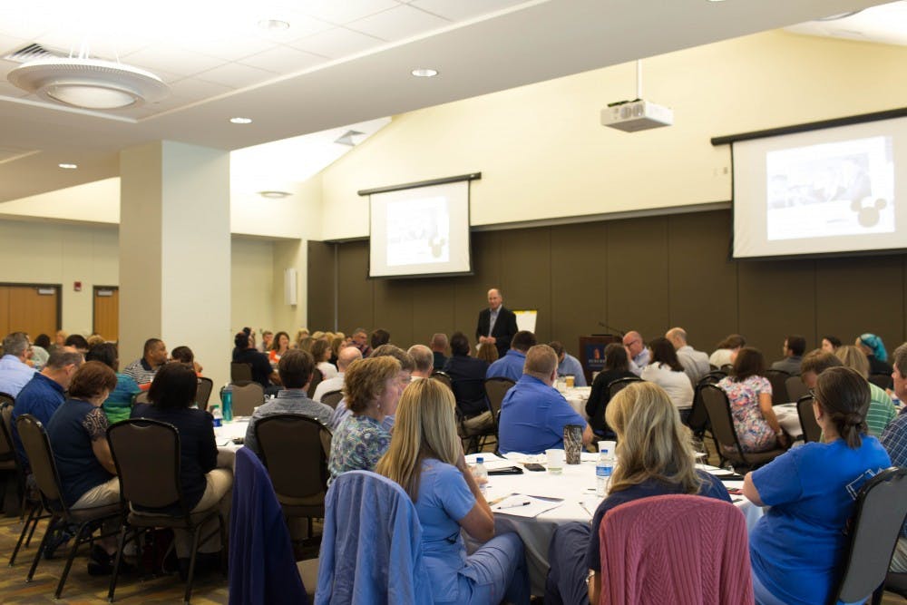 <p>Pete Blank presents to a crowd at the AU Leadership Series: Put a Little Disney Magic in your Service &amp; Leadership on July 27, 2017, in Auburn, Ala.</p>