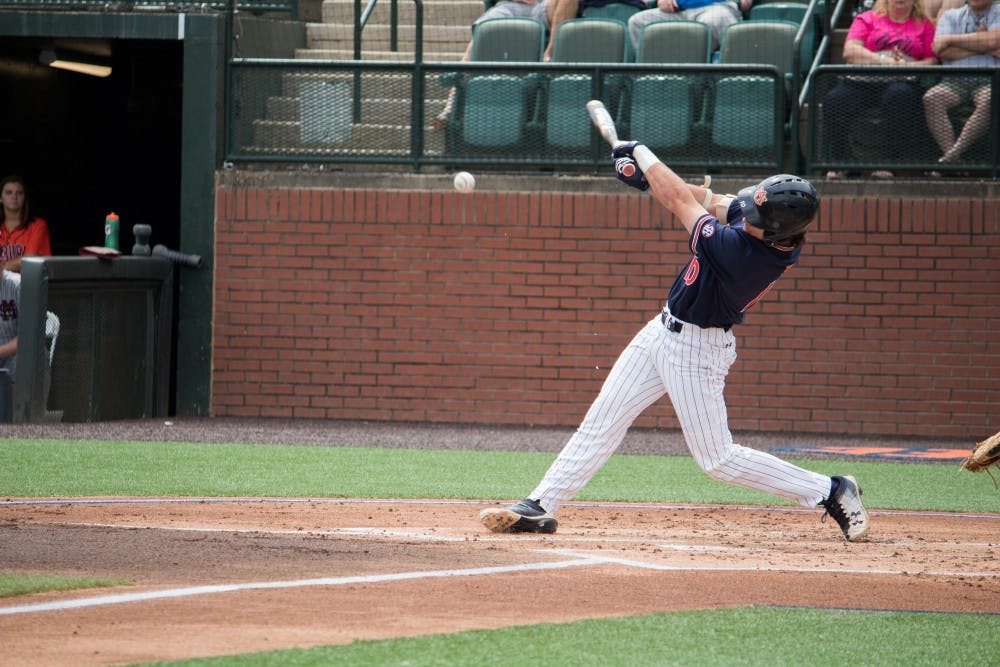 Edouard Julien (10) bats&nbsp;for Auburn Baseball against Mississippi State on Saturday, April 14, 2018, in Auburn, Ala.