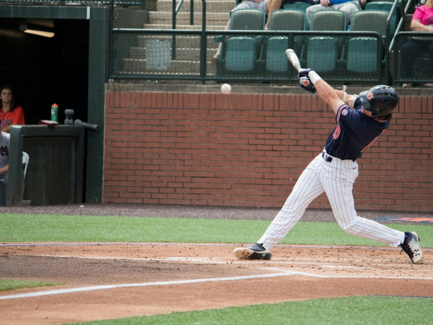 Edouard Julien (10) bats for Auburn Baseball against Mississippi State on Saturday, April 14, 2018, in Auburn, Ala.