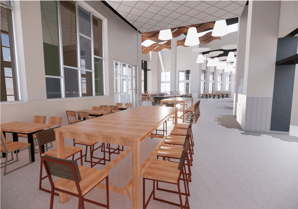 <p>Design of community-seating in Tiger Zone, courtesy of Campus Dining.</p>