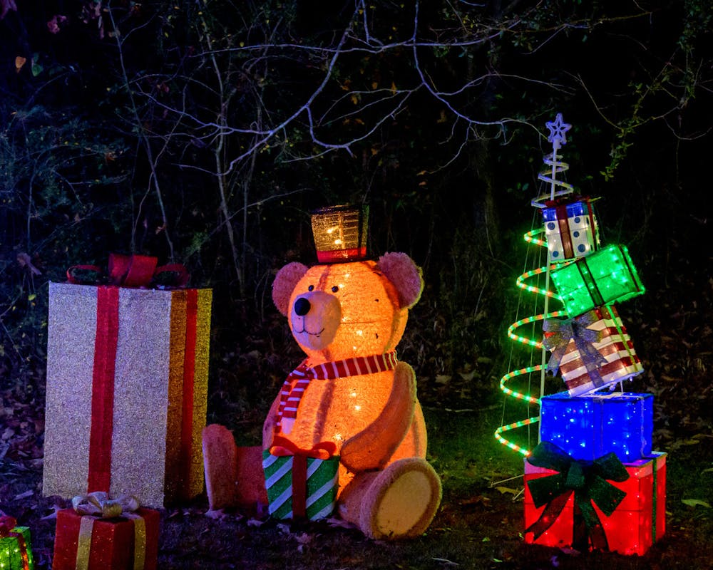 <p>Rocky Brook Rocket Reindeer Express event's Christmas present and teddy bear decorations in 2022.&nbsp;</p>