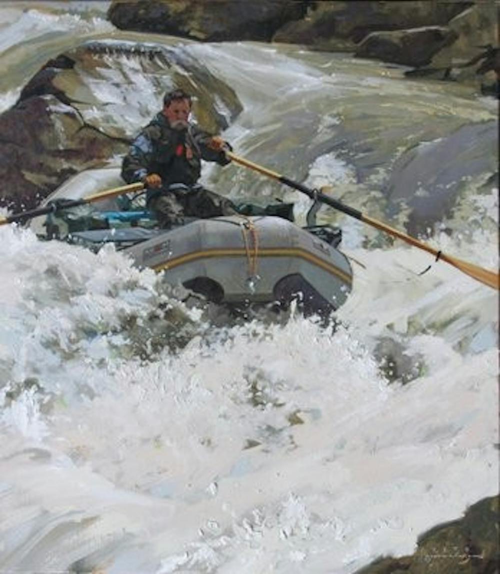 Joe Tonsmeire is pictured rafting in this painting by a Phi Delta Theta alumnus, Booth Malone. (Contributed)
