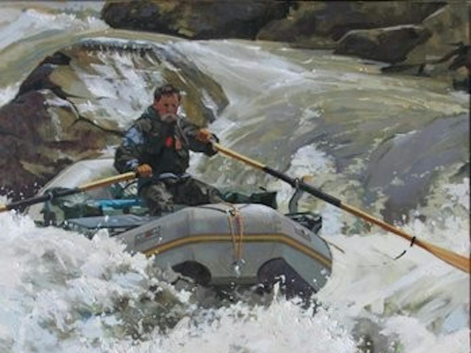 Joe Tonsmeire is pictured rafting in this painting by a Phi Delta Theta alumnus, Booth Malone. (Contributed)
