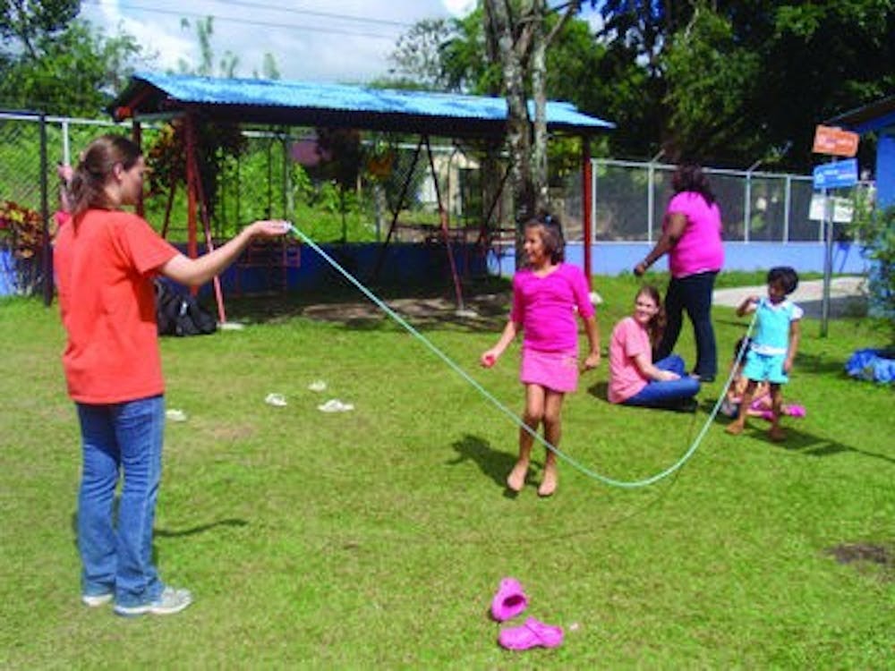 Meredith Blaylock, senior in nursing, is part of a three-person jump rope team during a spring 2011 service trip to Costa Rica. (CONTRIBUTED)