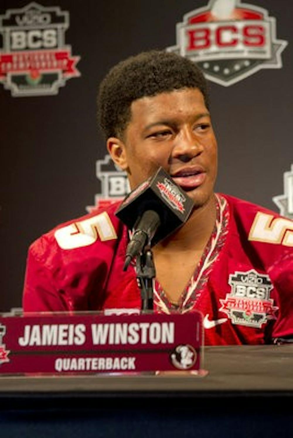Florida State quarterback Jameis Winston takes questions from the media Saturday during BCS National Championship Media Day.
(Seminoles.com)