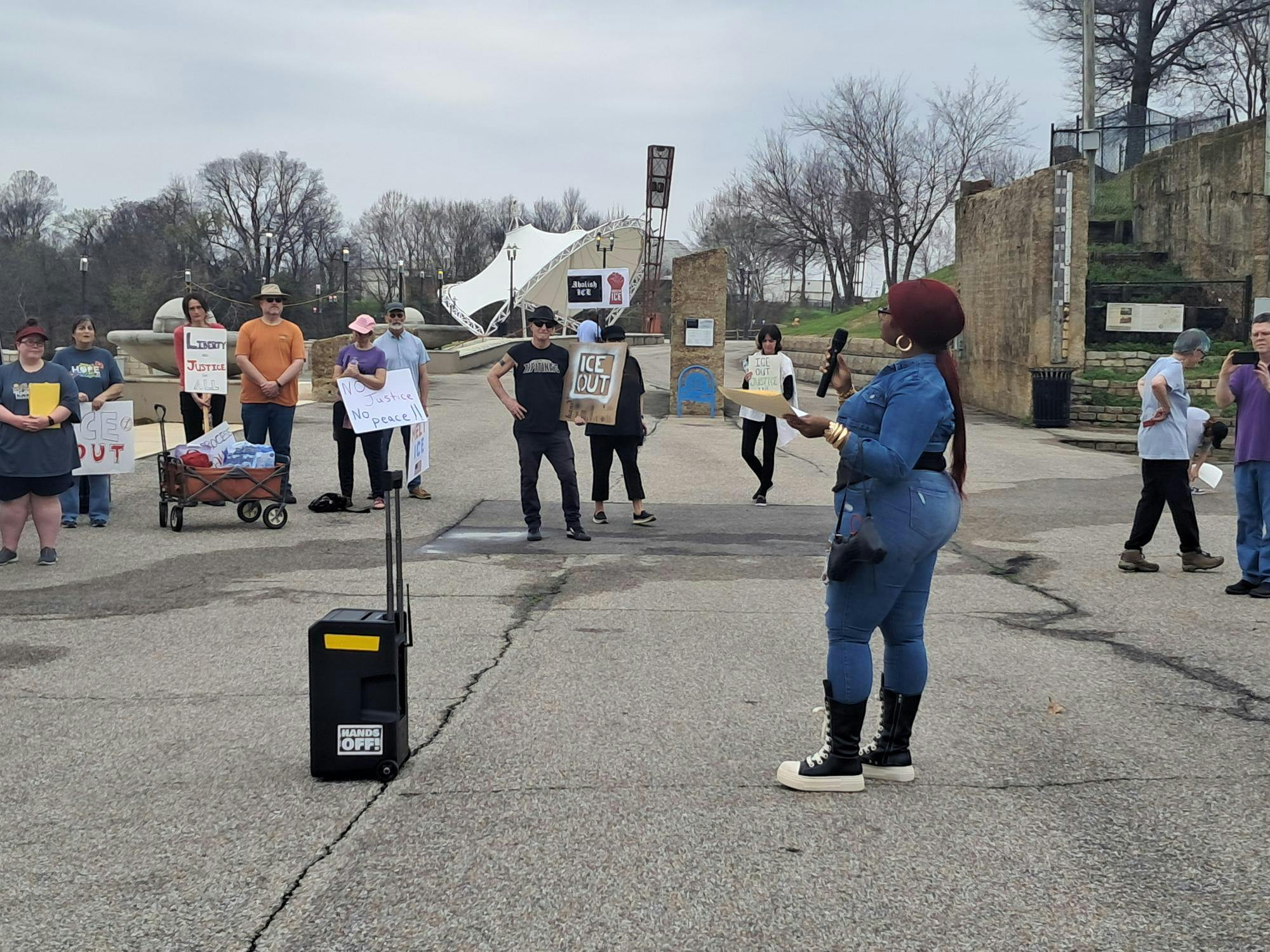 Lillian Speigner speaks at the "Say No 2 ICE" march on Feb. 21, 2026.
