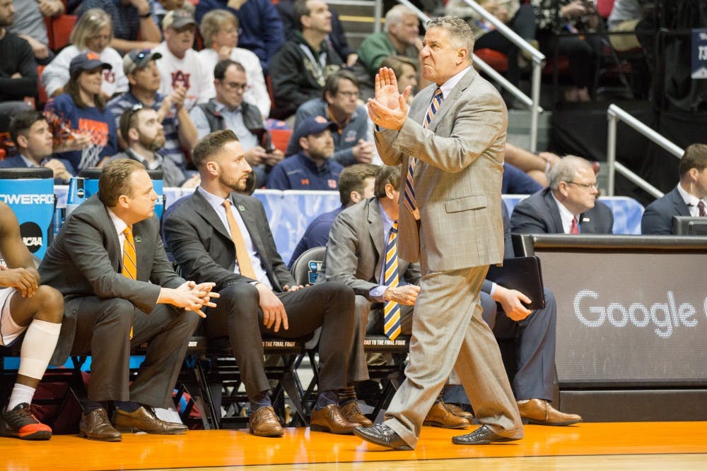 Head coach Bruce Pearl reacts&nbsp;during Auburn basketball vs. Clemson on Sunday, March 18, 2018, at Viejas Arena in San Diego, Calif.