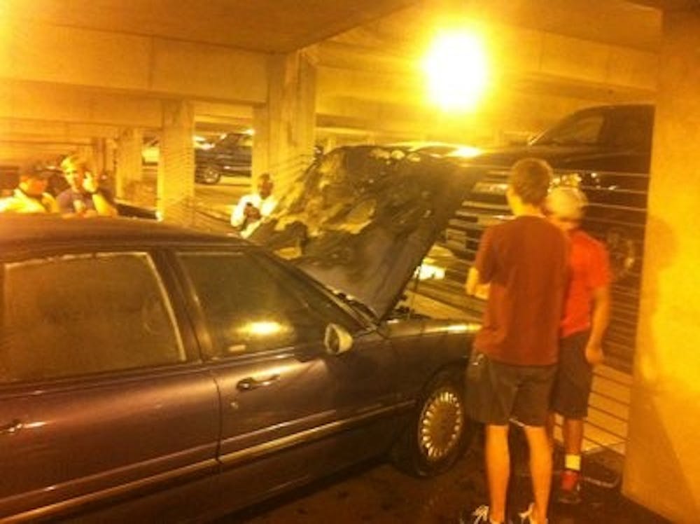 An empty Biuck caught fire in the Stadium Parking Deck Tuesday, Sept. 24. (Kelsey Davis / EDITOR-IN-CHIEF)