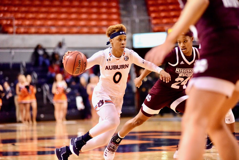 Daisa Alexander (0) dribbles the ball during Auburn Women's Basketball vs. Mississippi State on Monday, Jan. 14, 2019, in Auburn, Ala.