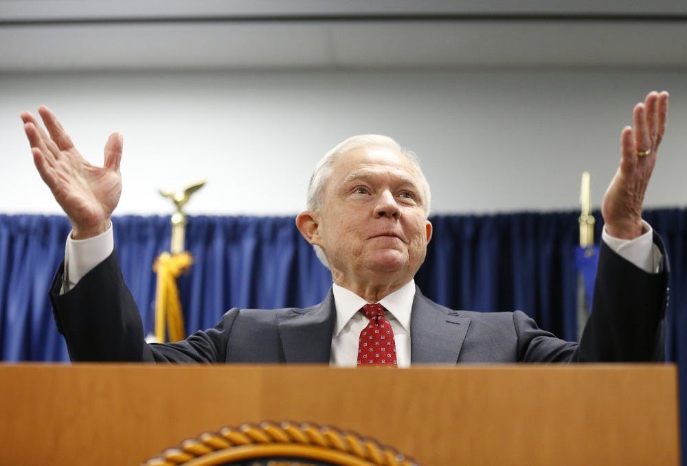 <p>Attorney General Jeff Sessions speaks at the U.S. Attorney's office on Friday, July 21, 2017 in Philadelphia, Pa. (David Maialetti/Philadelphia Inquirer/TNS)</p>