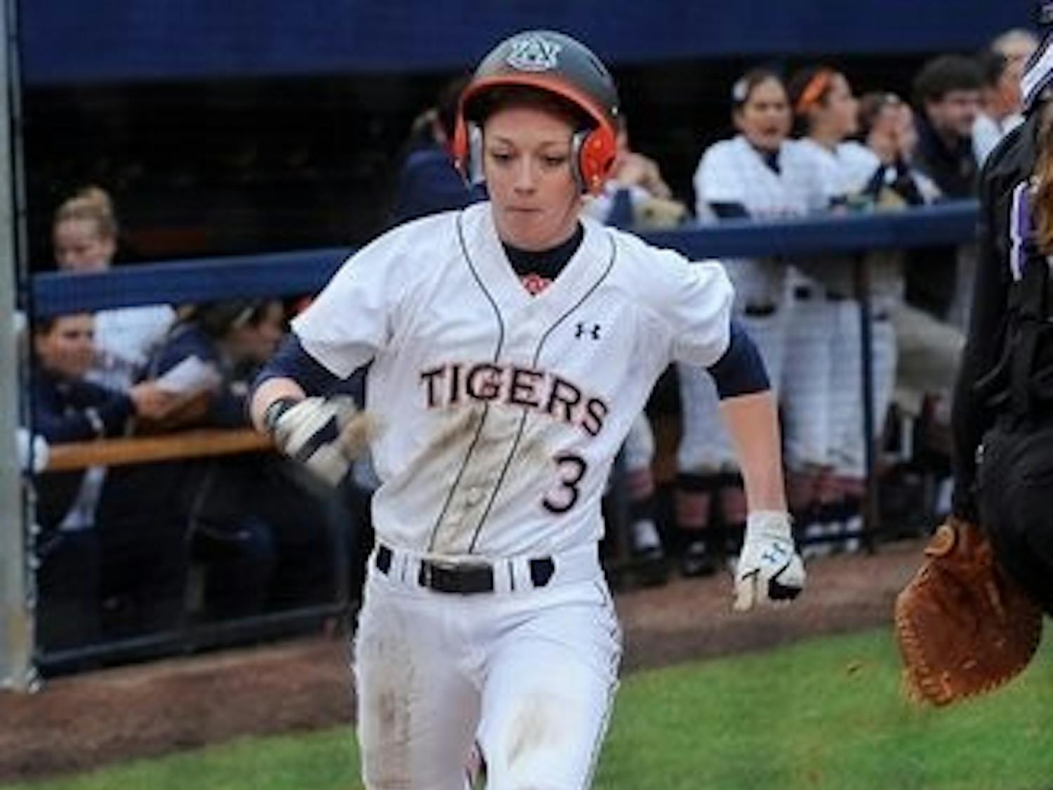 Morgan Estell sprints to home. (Katherine McCahey / ASSISTANT PHOTO EDITOR)