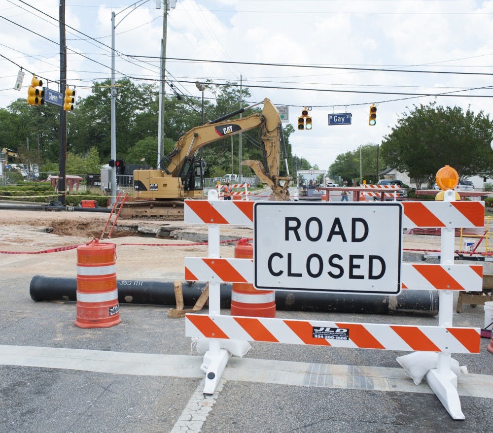 Construction at the intersection of Gay Street and Glenn Avenue on Thursday, May 18 in Auburn, Ala.
