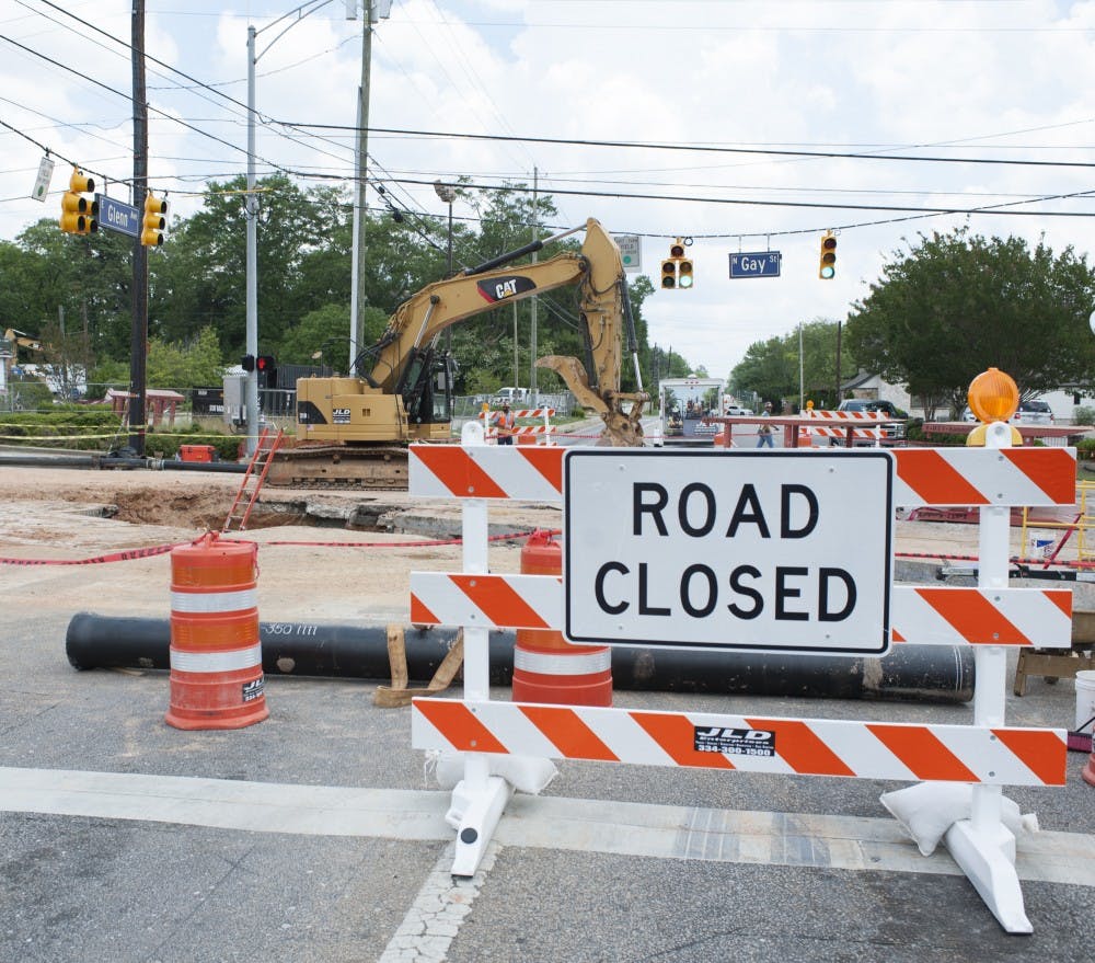 <p>Construction at the intersection of Gay Street and Glenn Avenue on Thursday, May 18 in Auburn, Ala.</p>