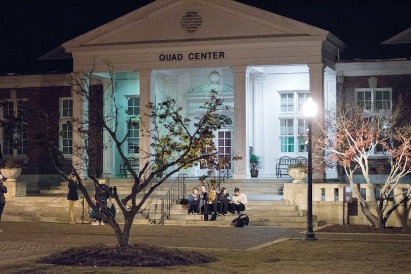 Students wait outside of the Quad Center on Auburn University's campus minutes before the callouts for the top 20 Miss Auburn candidates began on Monday, Nov. 27, 2017, in Auburn, Ala.