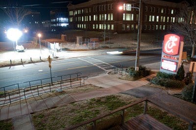 Temporary generator-powered lights have been added along the south side of Magnolia Avenue. Philip Smith/ ASSISTANT PHOTO EDITOR