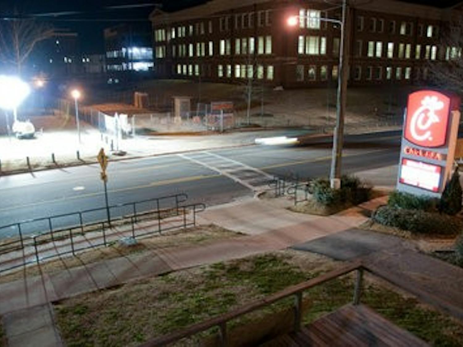 Temporary generator-powered lights have been added along the south side of Magnolia Avenue. Philip Smith/ ASSISTANT PHOTO EDITOR