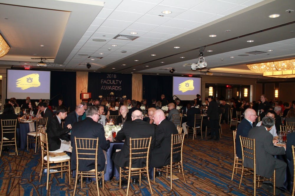 <p>Faculty and family members gather in &nbsp;the Hotel at Auburn ahead of 2018 Auburn University Faculty Award Ceremony on on Nov. 13, 2018.</p>