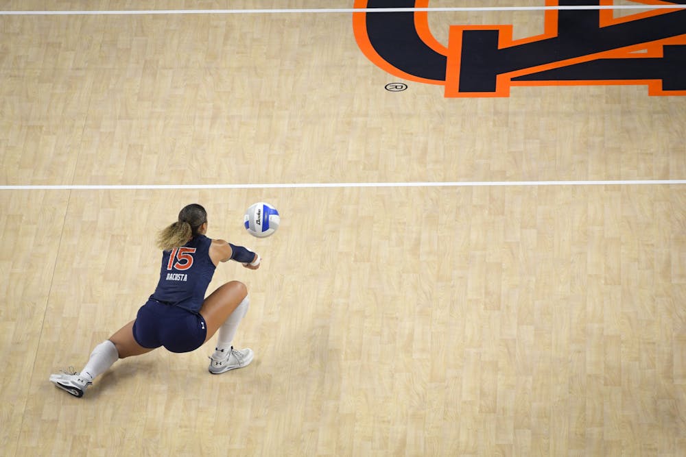 <p>Alexis Dacosta (#15) on a dig against Texas at Neville Arena on November 15th, 2024.</p>