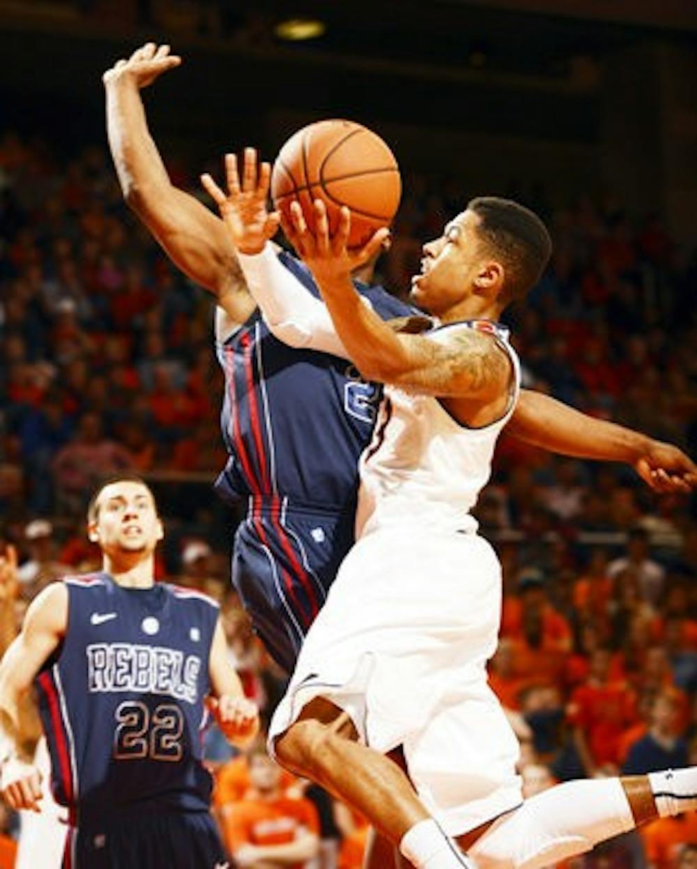 Chris Denson attempts a layup against Ole Miss Saturday, Jan. 26. (Courtesy of Todd Van Emst)